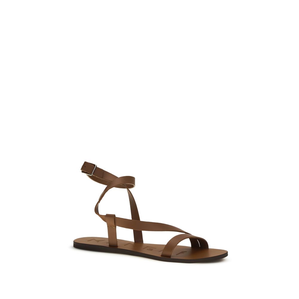 Brown Calf Leather Bos Taurus Flat Sandals