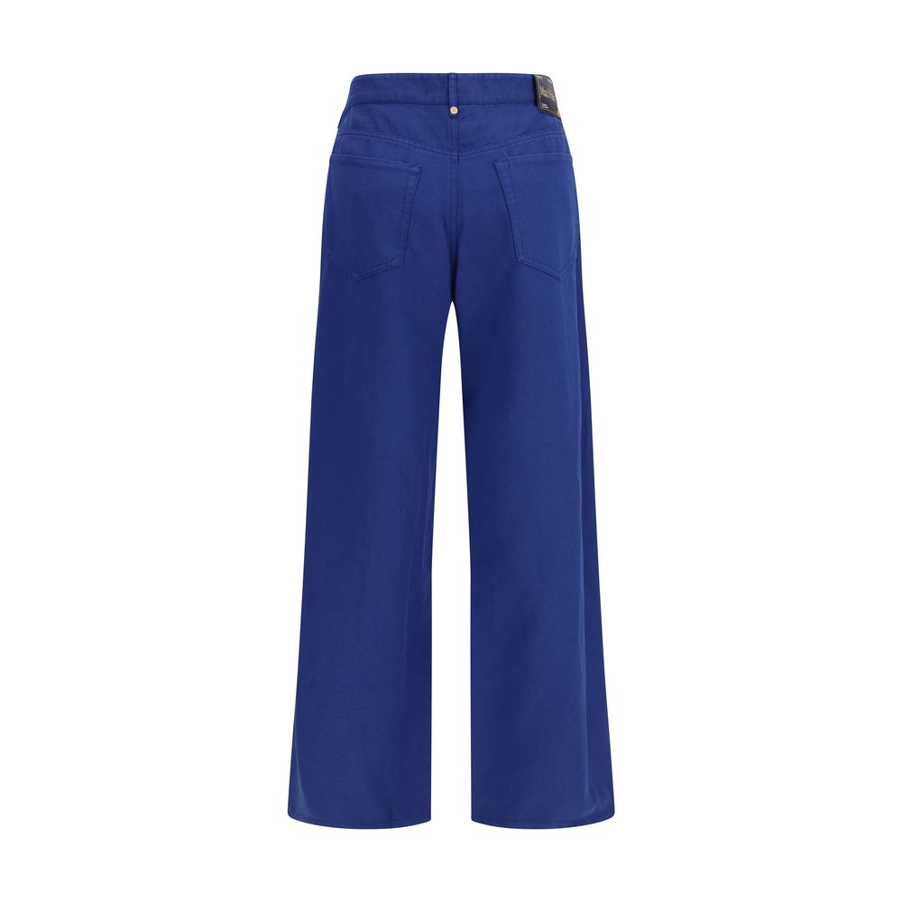 Blue Cotton Casual Pants