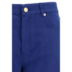 Blue Cotton Casual Pants