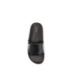 Black Calf Leather Bos Taurus Flat Sandals
