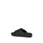 Black Calf Leather Bos Taurus Flat Sandals