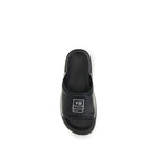 Black Calf Leather Bos Taurus Flat Sandals