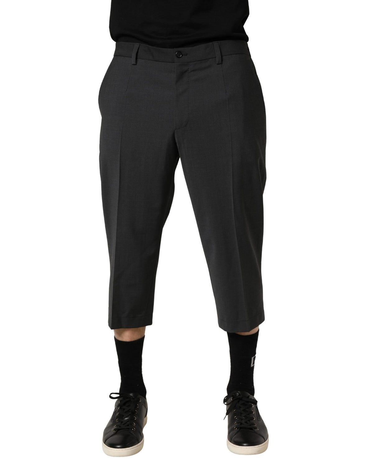 Dark Gray Wool Cropped Chino Trouser Pants