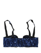 Blue Sequined Nyon Balconnet Bra Underwear