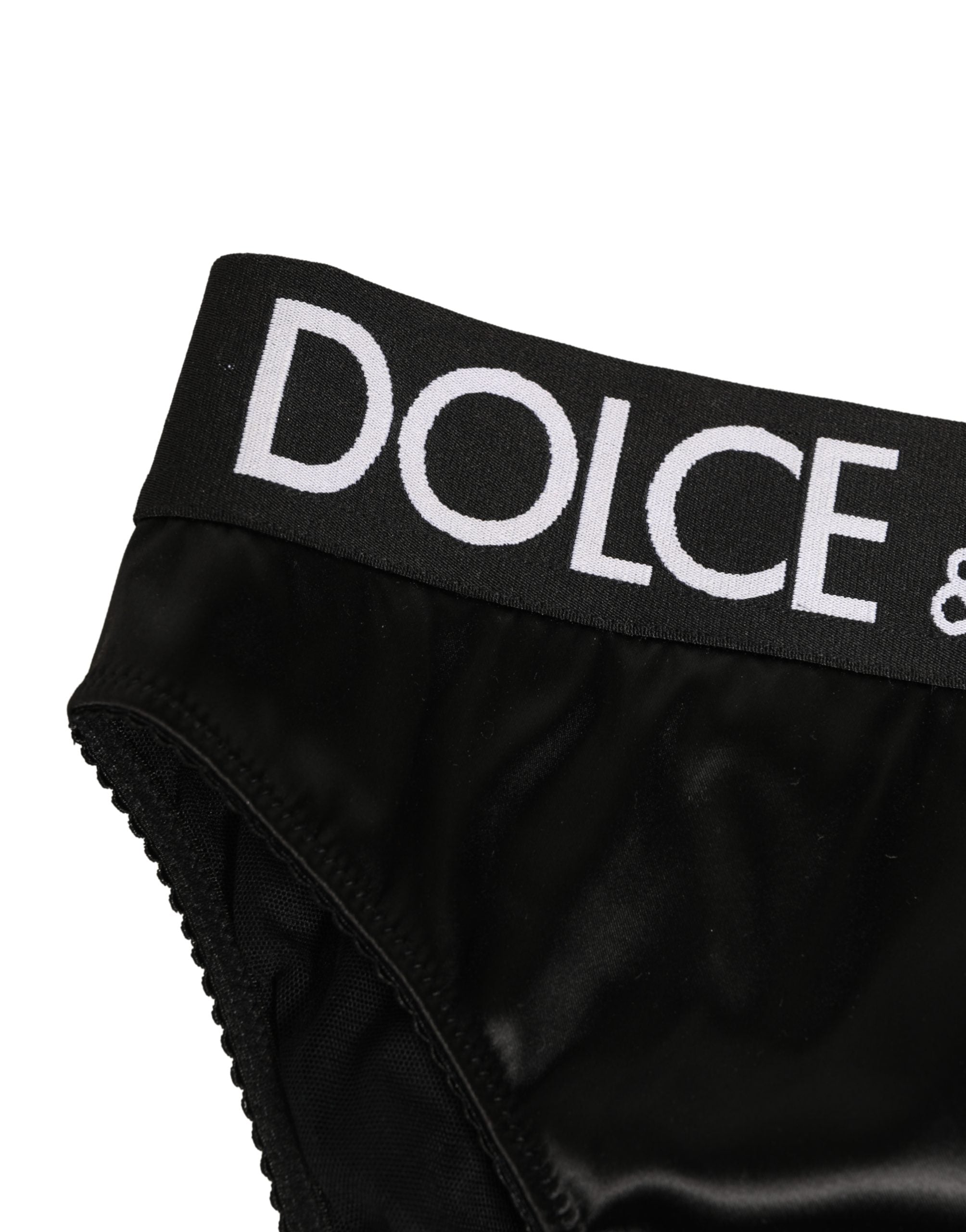 Black Satin High-Waist Brief Logo Women Underwear