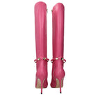 Pink Leather High Heel Boots