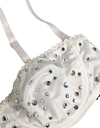 White Rhinestone Semi-Pad Underwire Bra Underwear