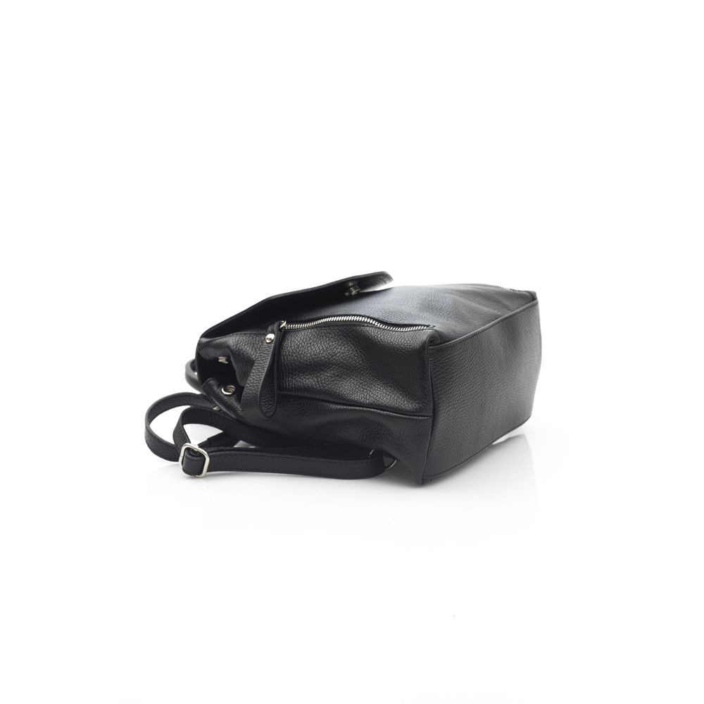 Black Leather Women Backpack