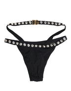 Black Crystal Embellished Bikini Bottom Swimwear