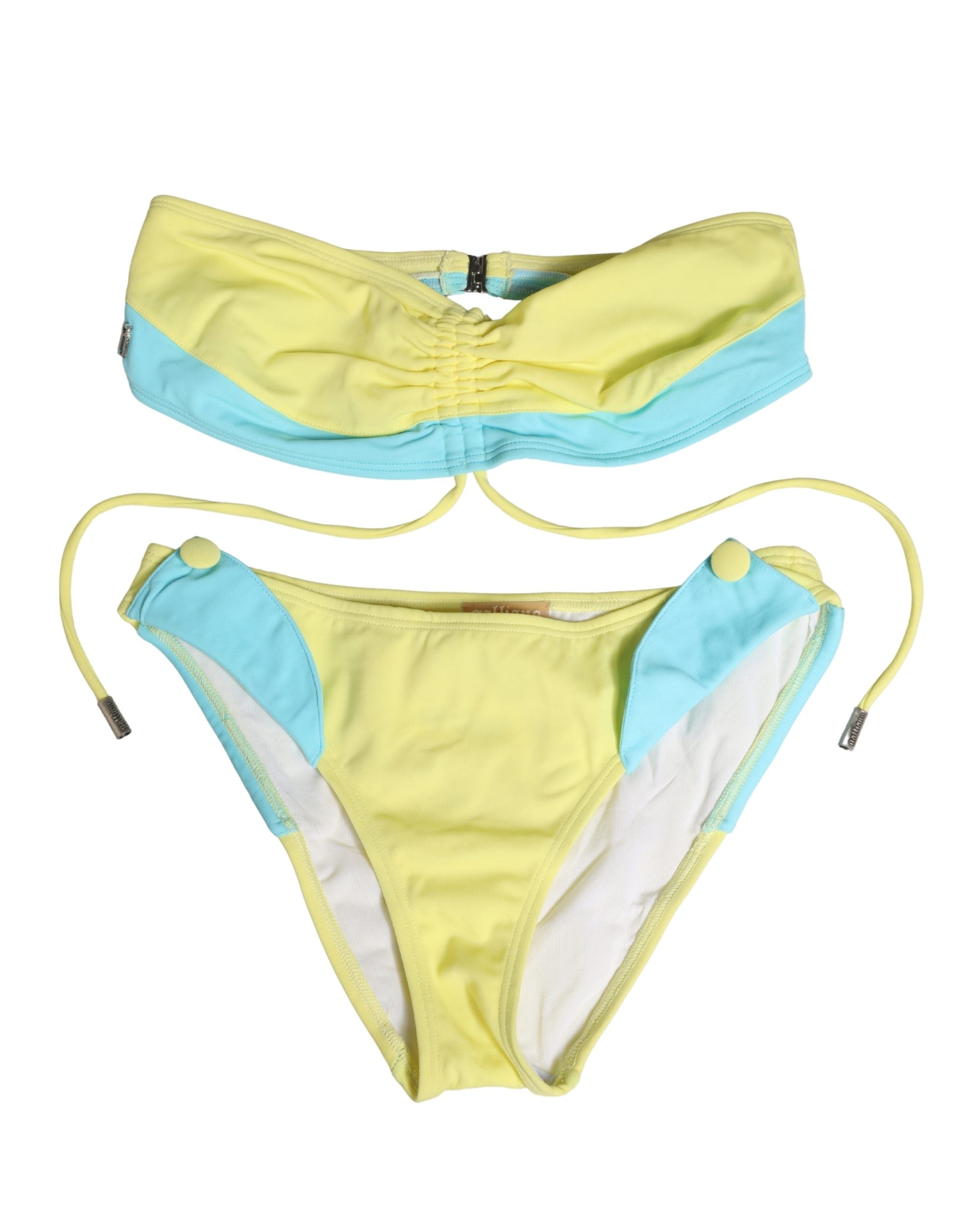 Yellow Blue Bandeau Top Bikini Bottom 2 Piece Swimwear