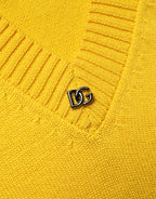 Wool Knitted V-Neck Pullover Yellow