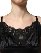 Black Silk Satin Lace Sleeveless Mini Dress