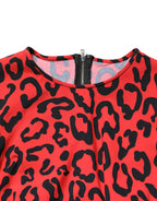 Red Leopard Print Long Sleeves Midi Dress