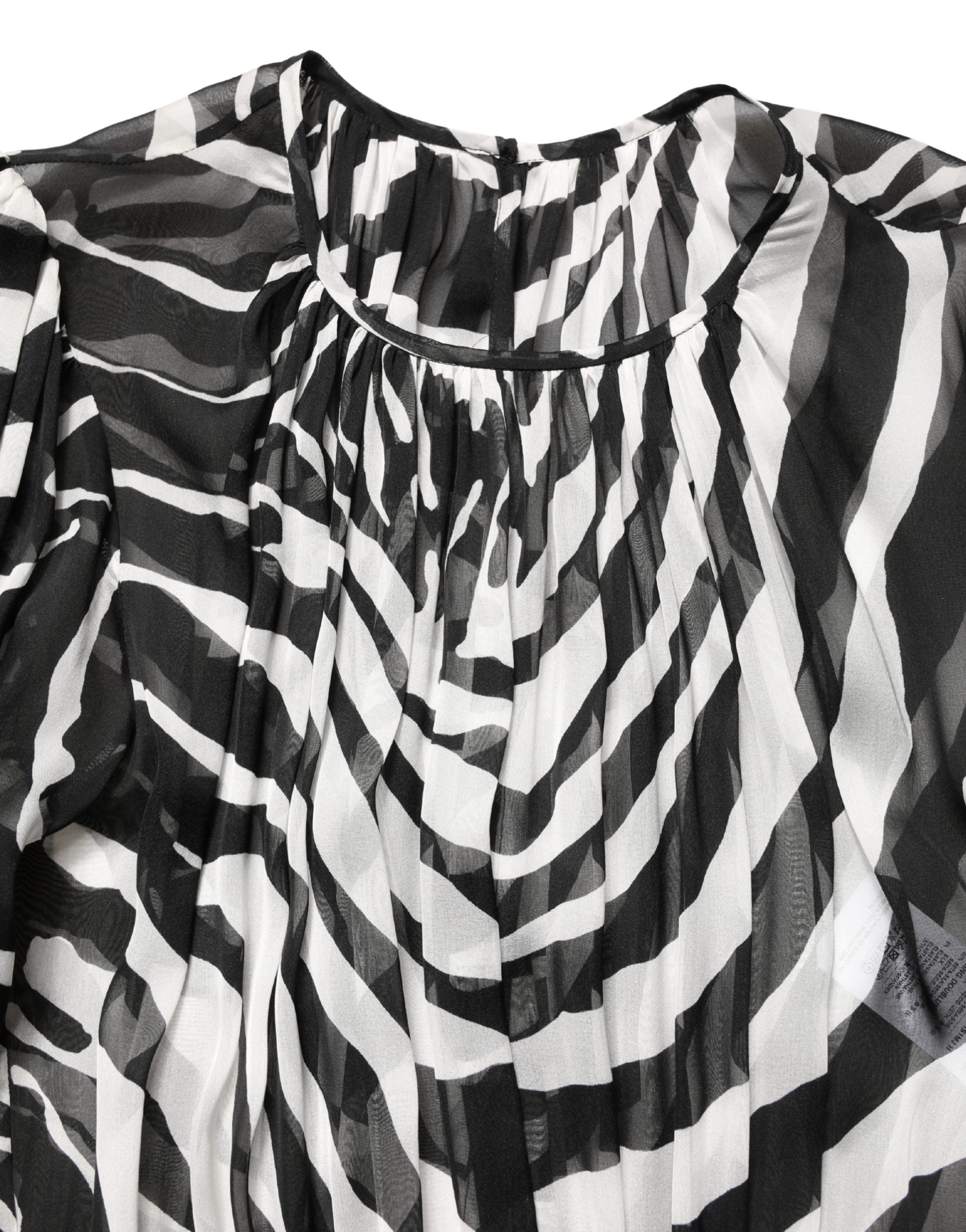 Black White Zebra Puff Sleeves Mini Dress