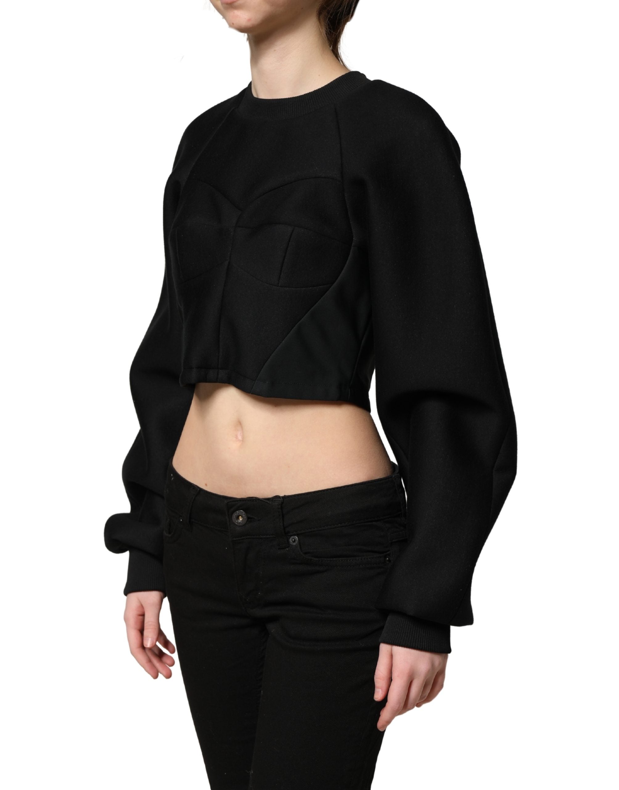 Black Cropped ZipperBack Sweatshirt Sweater