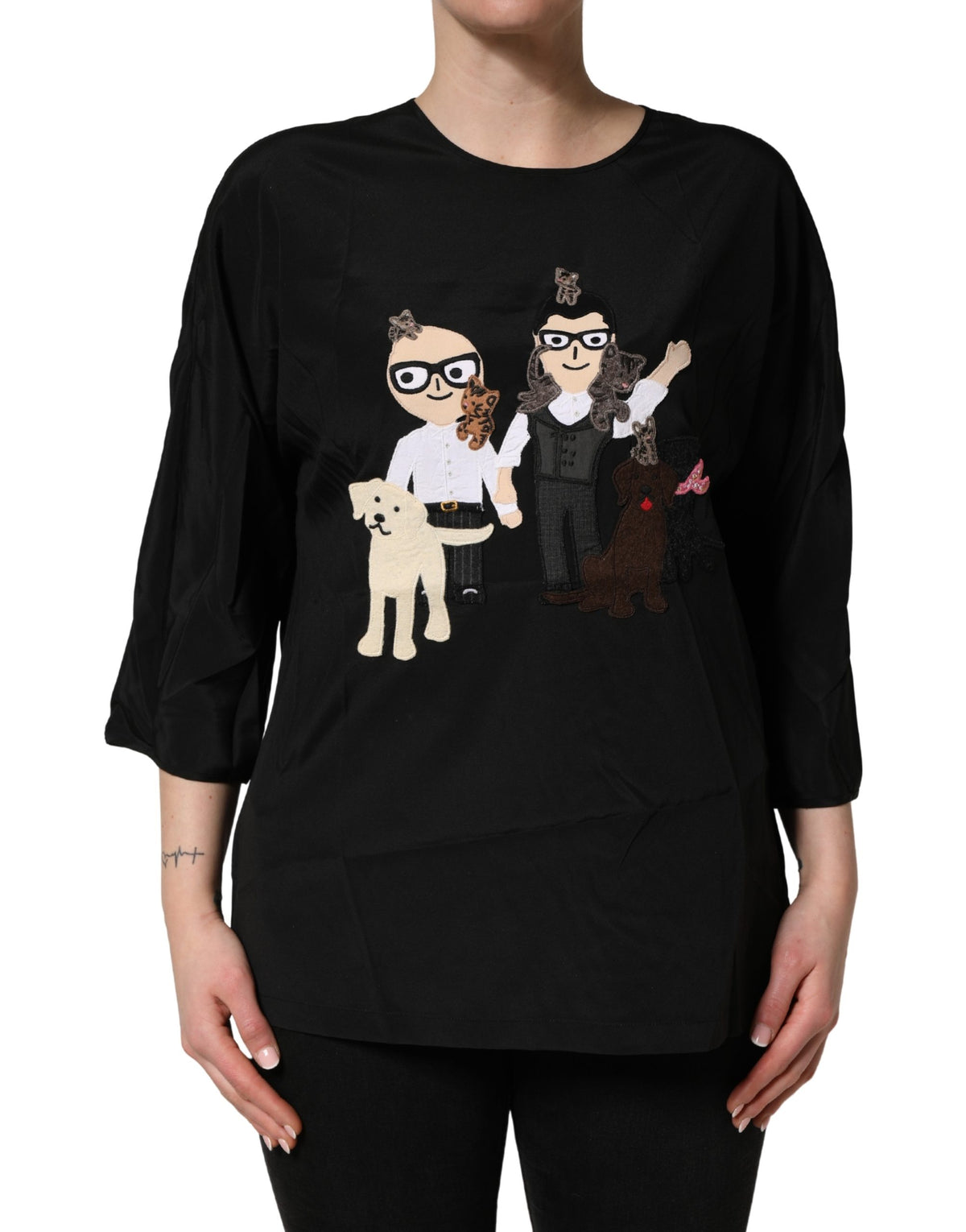 Black #dgfamily Silk Blouse Top