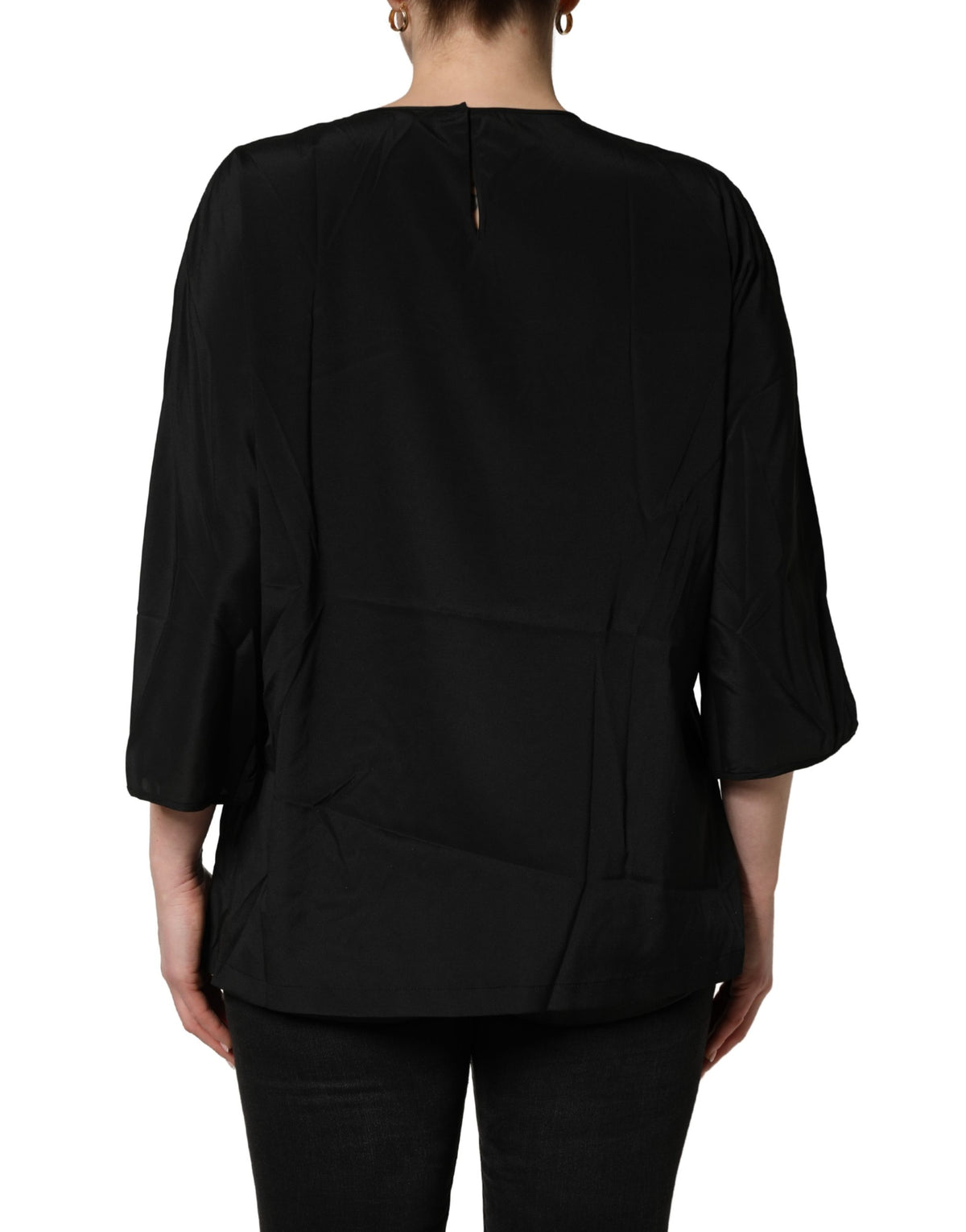 Black #dgfamily Silk Blouse Top