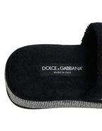 Black Crystal Embellished Platform Slides Shoes