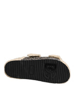 Beige Faux Fur Logo Print Flats Sandals Shoes