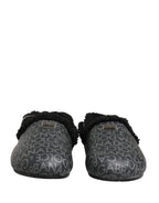 Gray Faux Fur Jacquard Mules Sandals Shoes