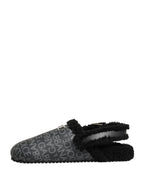 Gray Faux Fur Jacquard Mules Sandals Shoes