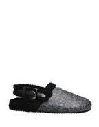Gray Faux Fur Jacquard Mules Sandals Shoes