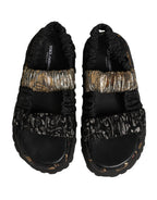 Black Ruching Detail Flats Men Sandals Shoes