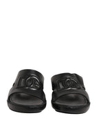 Black Leather Cutout DG Logo Sandals Shoes