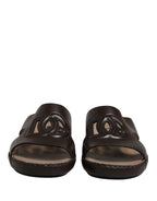 Brown Leather Cutout DG Logo Sandals Shoes
