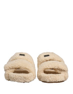 Beige Faux Fur Slides Men Flats Sandals Shoes