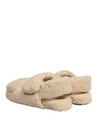 Beige Faux Fur Slides Men Flats Sandals Shoes