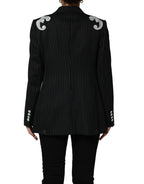 Black Stripe Double-Breasted Blazer Jacket