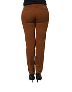 Brown Cotton Mid Waist Skinny Chino Pants