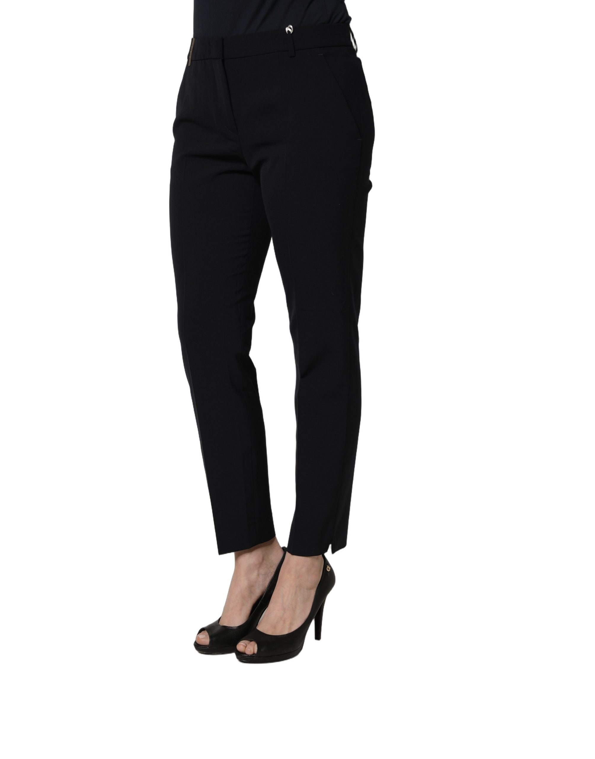 Black Skinny Mid Waist Chino Women Trouser Pants