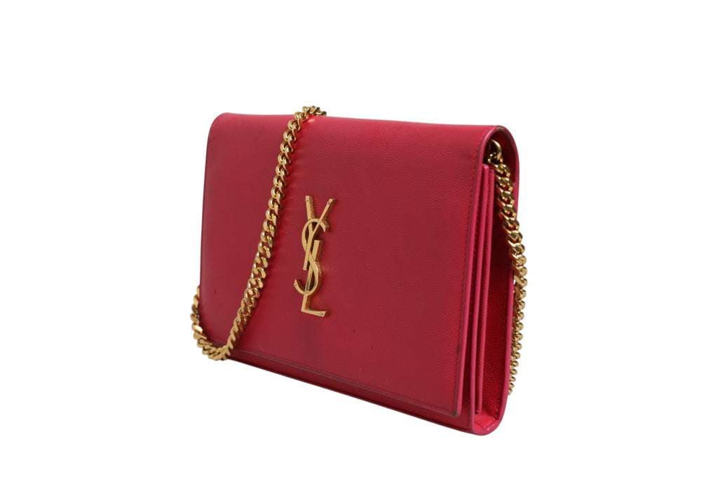 Red Leather Monogram Wallet on Chain