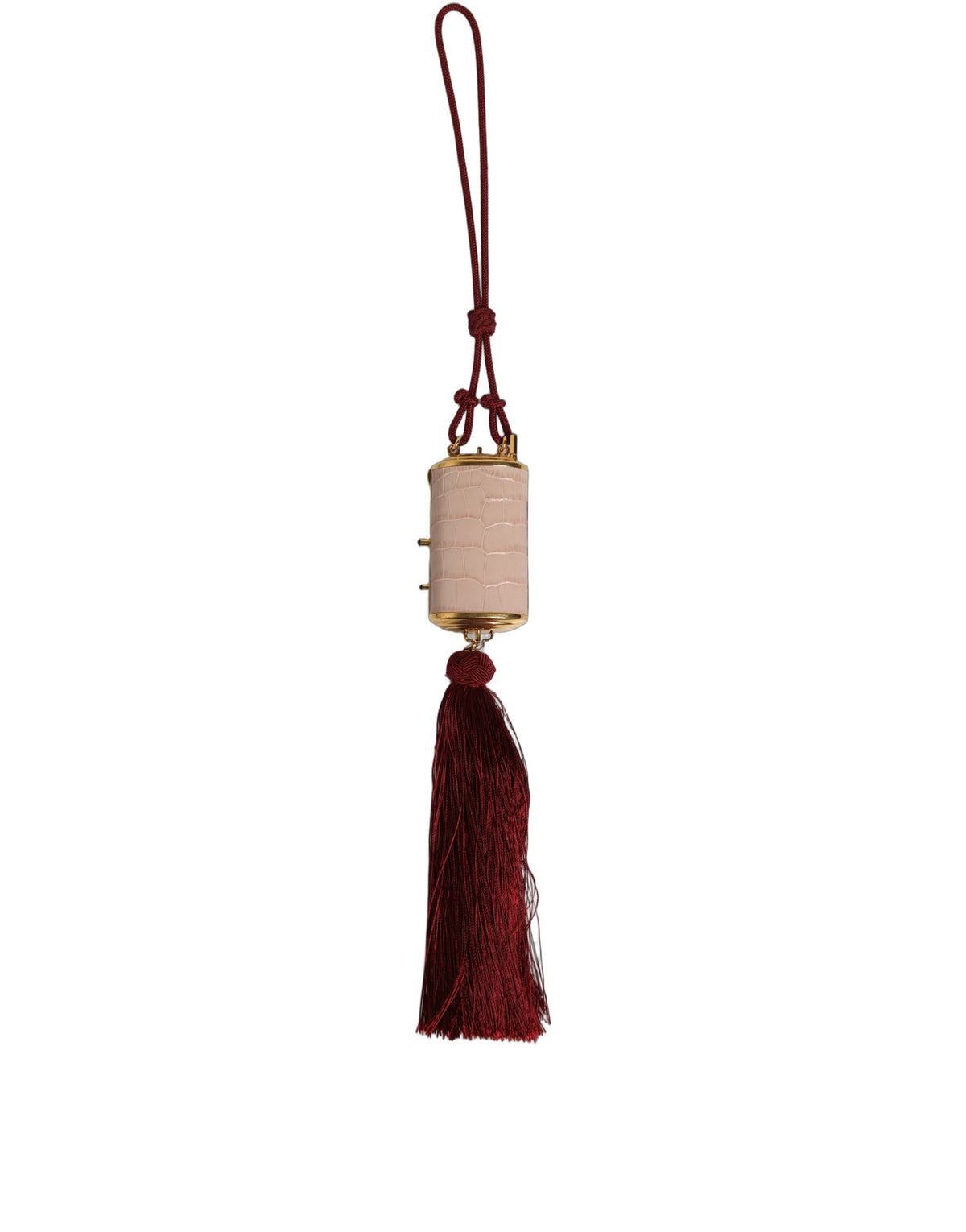 Pink Exotic Leather Mini Mirror Tassel Makeup Bag