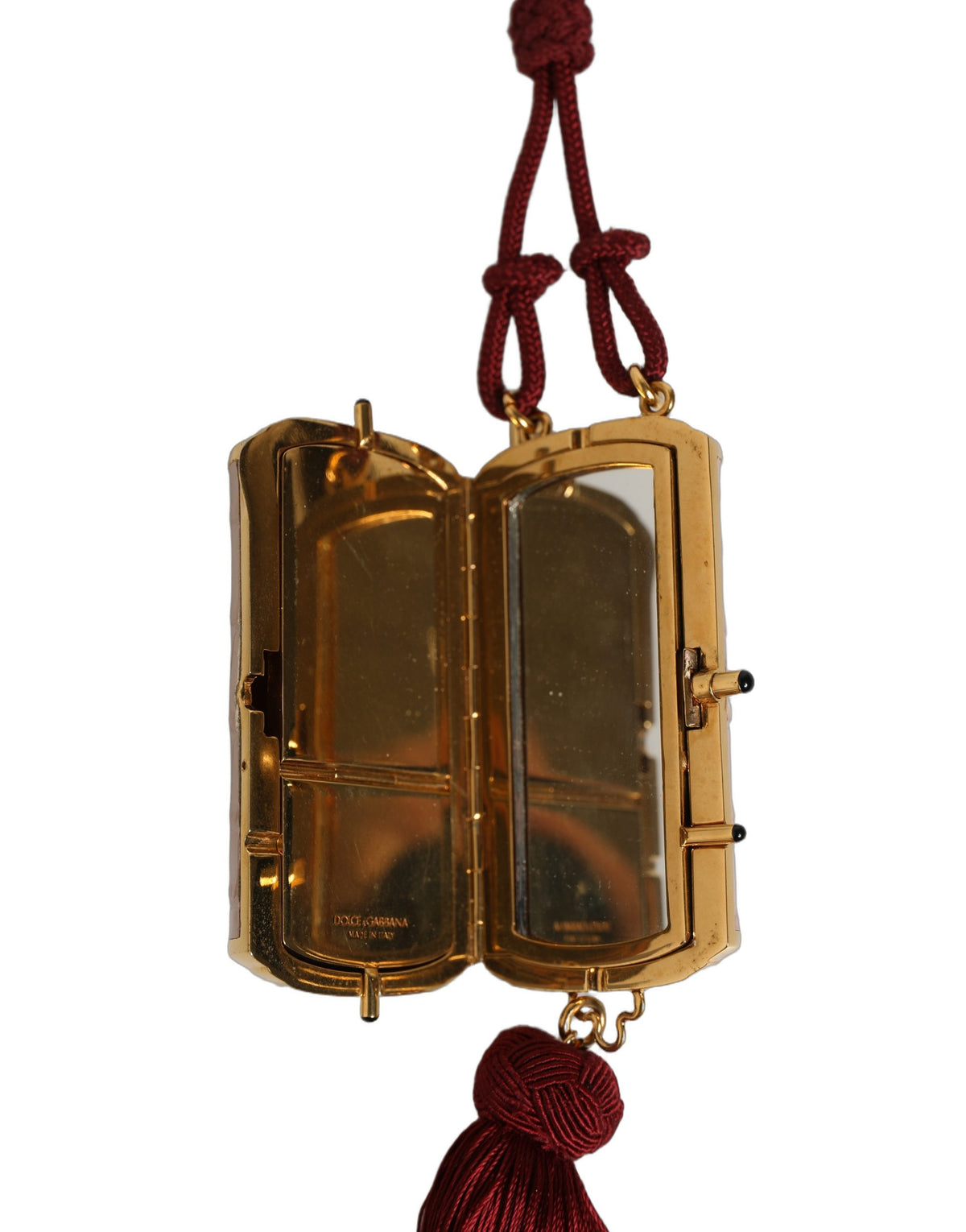 Pink Exotic Leather Mini Mirror Tassel Makeup Bag