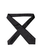 Black Satin Silk Blend Adjustable Women Tied Necktie Tie