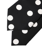 Black White Polka Dot Silk Adjustable Women Necktie Tie