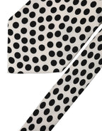 White Black Polka Dot Silk Adjustable Women Necktie Tie