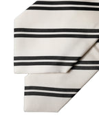 White Black Stripes Silk Adjustable Women Necktie Tie