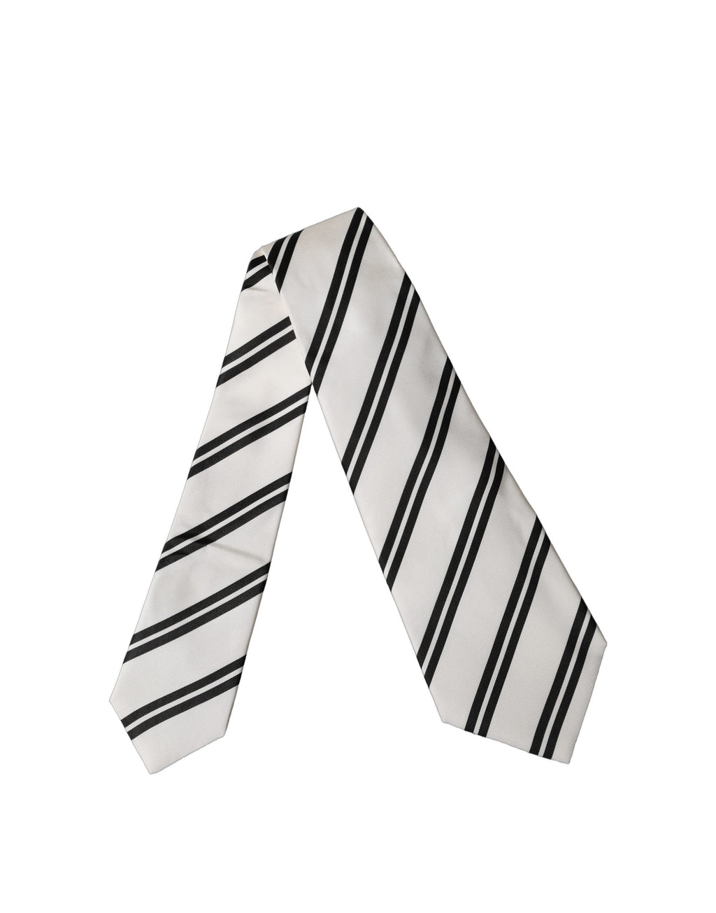 White Black Stripes Silk Adjustable Women Necktie Tie