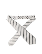 Black White Stripes Silk Adjustable Women Necktie Tie