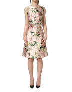 Light Pink LilyPrint Sleeveless Sheath Dress