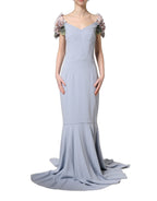 Light Blue Hydrangea Embellished Cap Sleeve Dress