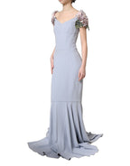 Light Blue Hydrangea Embellished Cap Sleeve Dress