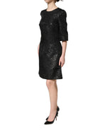 Black Floral Jacquard Flared A-line Dress