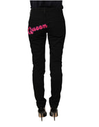 Black Queen Embroidery PRETTY Denim Jeans