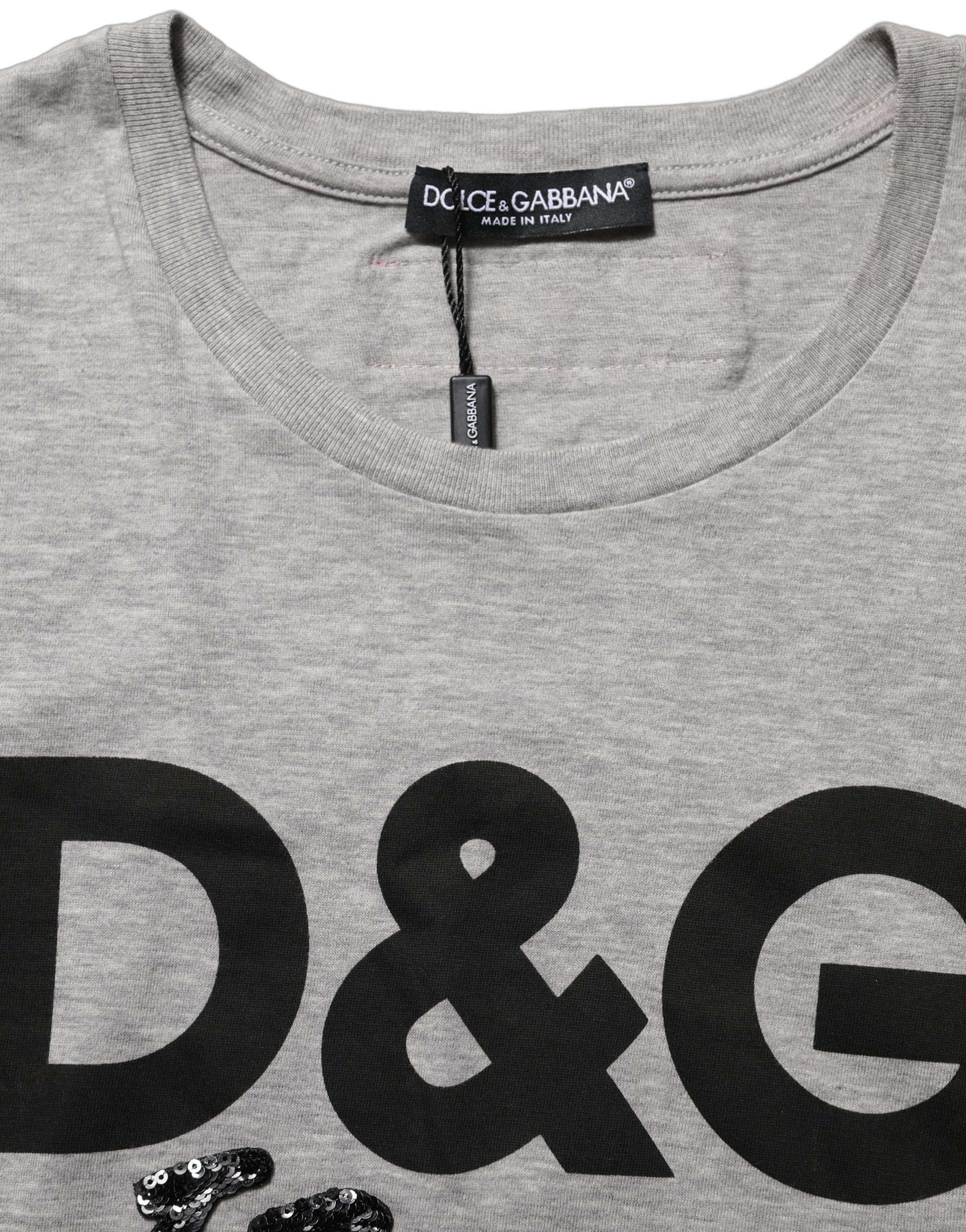 Gray Cotton Logo Printed Crew Neck T-shirt