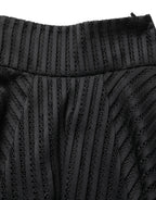 Cotton Striped Flared Silhouette Aline Midi Black